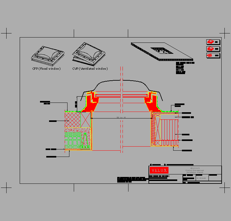 Bloque Autocad Instalación de ventana para cubierta plana CVP/CFP.
